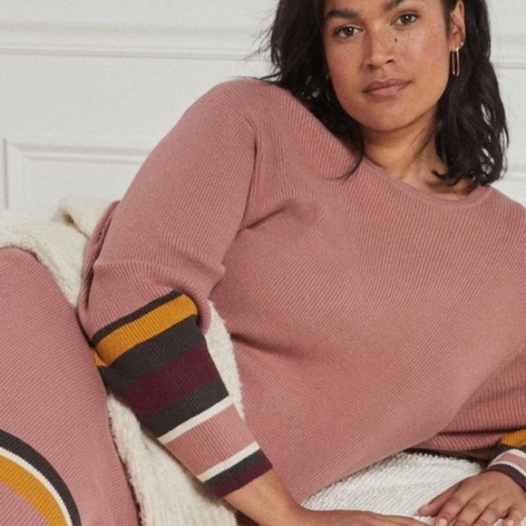 Anthropologie Parvati Midi Knit Sweater Dress Rose Pink Striped Large - Picture 7 of 14